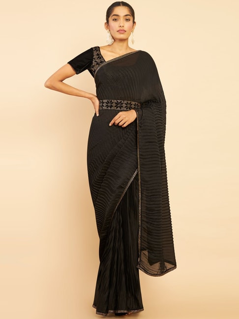 Soch Black Saree With Unstitched Blouse Price in India