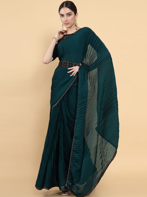 Soch Green Saree With Unstitched Blouse Price in India