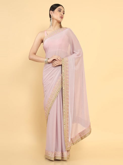 Soch Pink Embroidered Saree With Unstitched Blouse Price in India