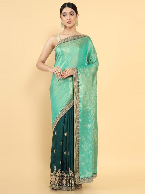 Soch Green Embroidered Saree With Unstitched Blouse Price in India