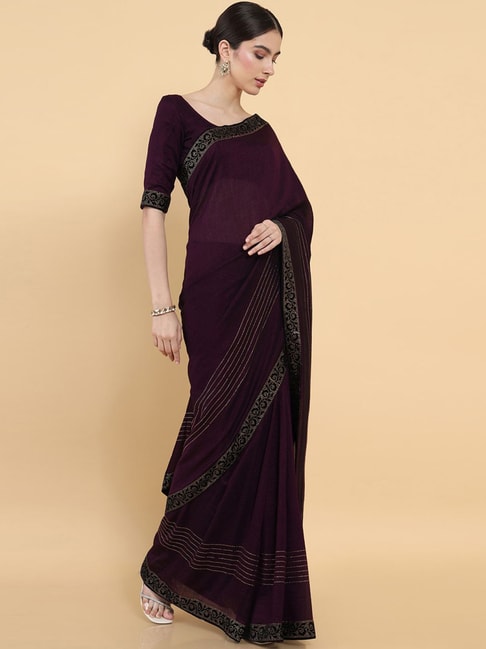 Soch Purple Silk Embellished Saree With Unstitched Blouse Price in India