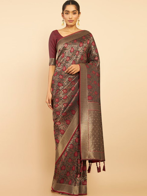 Soch Grey Woven Saree With Unstitched Blouse Price in India