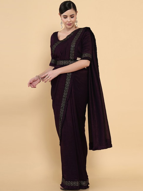 Soch Purple Silk Embellished Saree With Unstitched Blouse Price in India