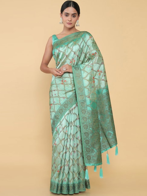 Soch Sea Green Woven Saree With Unstitched Blouse Price in India
