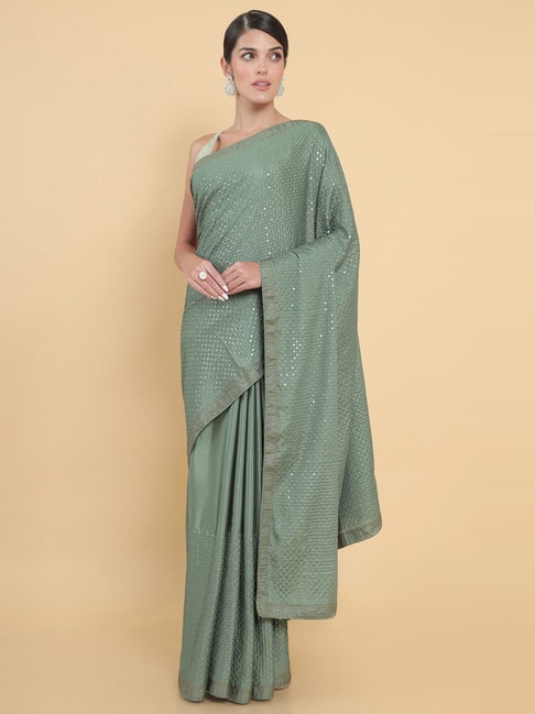 Soch Olive Green Embellished Saree With Unstitched Blouse Price in India