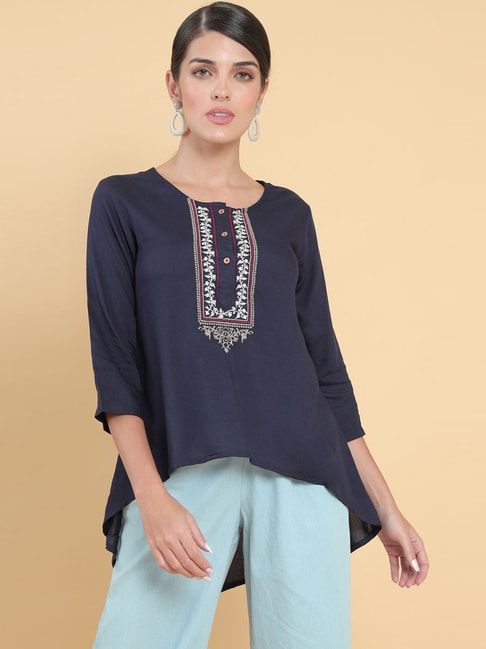 Soch Navy Embroidered Tunic Price in India