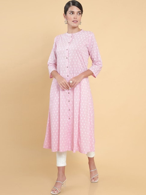 Soch Pink Cotton Printed A Line Kurta Price in India