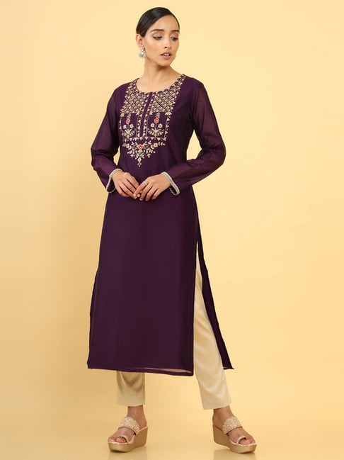 Soch Purple Embroidered Straight Kurta Price in India