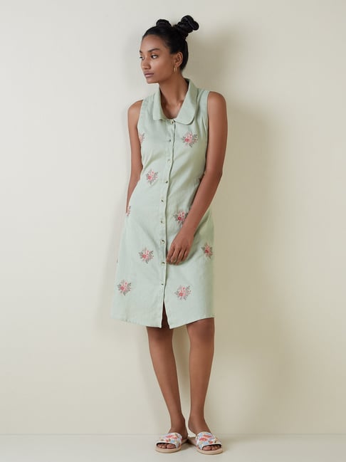 Bombay Paisley by Westside Green Floral-Embroidered Shirtdress Price in India