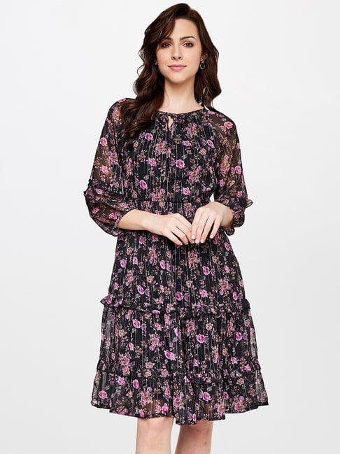 black floral fit and flare dress