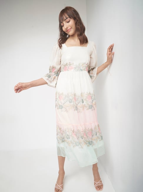 Buy AND Cream Floral Print Maxi Fit & Flare Dress for Women's Online @ Tata  CLiQ