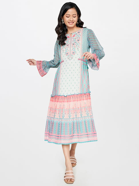 Global Desi Multicolor Floral Print Midi Dress Price in India