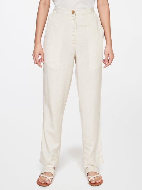 Global Desi Off White Elasticated Pants