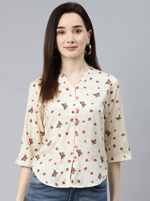 Ayaany Beige Floral Print Shirt Price in India