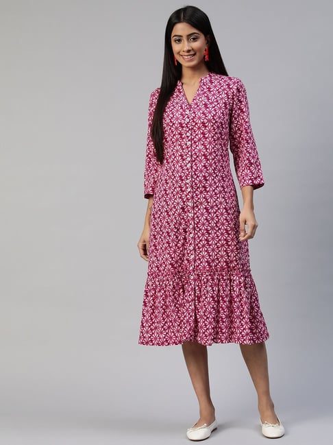 Ayaany Pink Printed Midi Dress Price in India