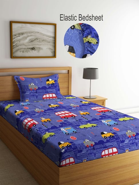 Buy Klotthe Blue 300 TC Cotton Blend Single Fitted Bed Sheet at Best Price  @ Tata CLiQ