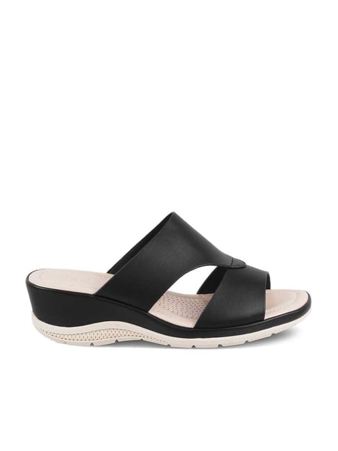 Tresmode Women's Black Slide Wedges