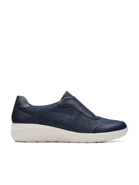 Clarks navy wedge clearance shoes