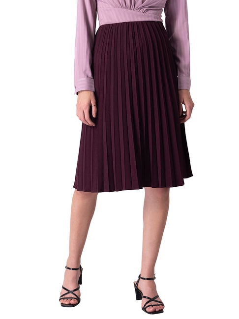 FabAlley Wine Pleated Midi Skirt Price in India