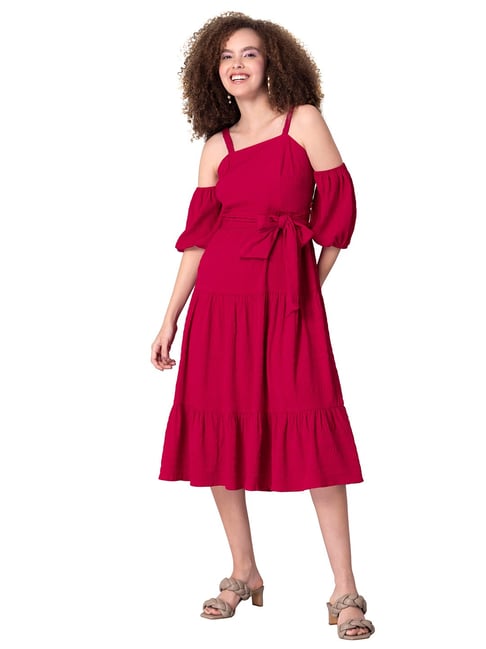 FabAlley Pink Strappy Cold Shoulder Midi Dress Price in India