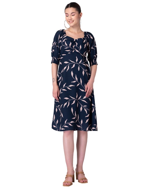 FabAlley Navy Tropical Ruched Dress Price in India