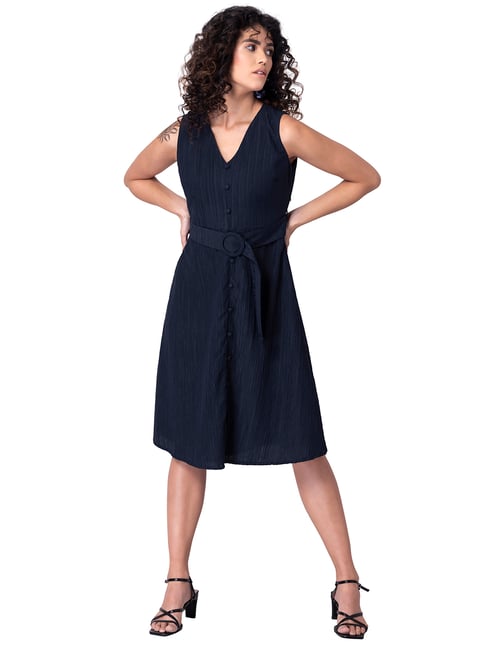 FabAlley Navy Buttoned Belted Dress Price in India