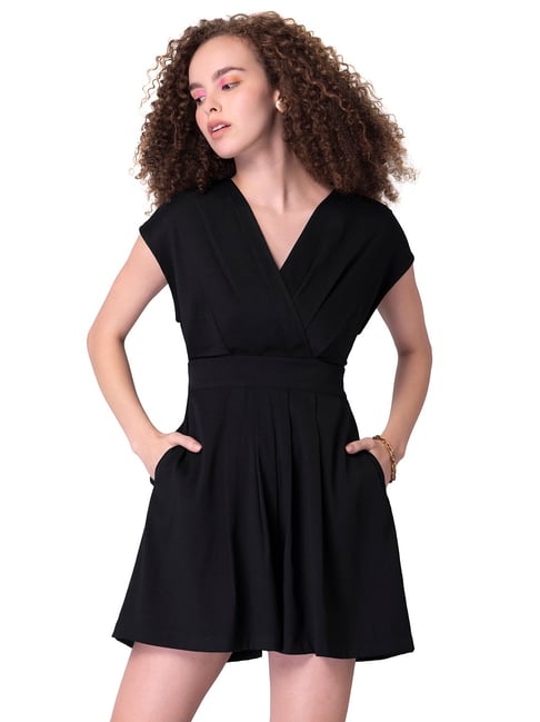 FabAlley Black Wrap Self Tie Dress Price in India