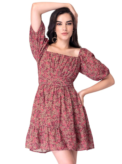 FabAlley Pink Floral Back Tie Dress Price in India