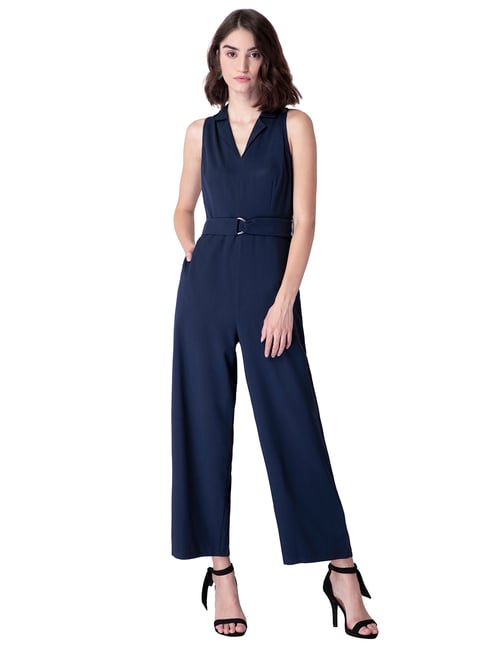 Buy Faballey Black Flare Sleeve Jumpsuit with Self Fabric Buckle Belt (Set  of 2) online