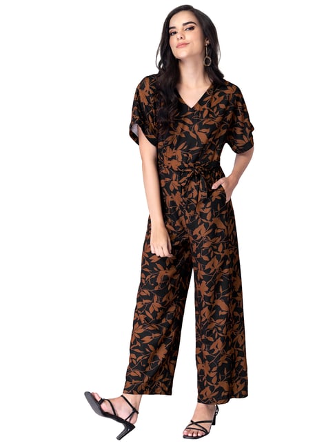 FabAlley Black Floral Kimono Sleeve Belted Jumpsuit