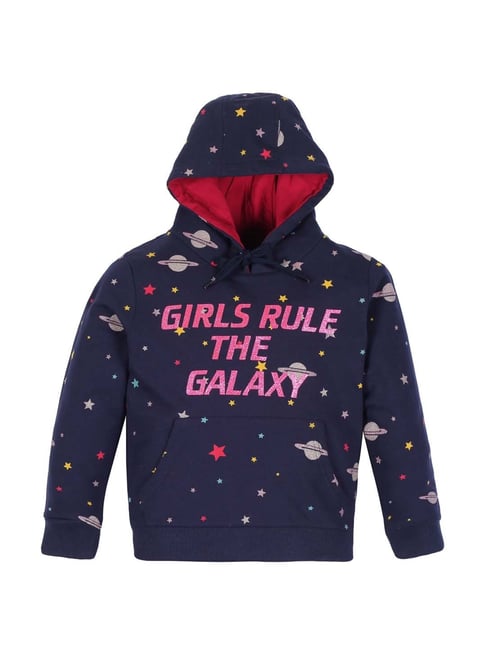 Plum Tree Kids Navy & Pink Cotton Printed Full Sleeves Hoodie-picture-25