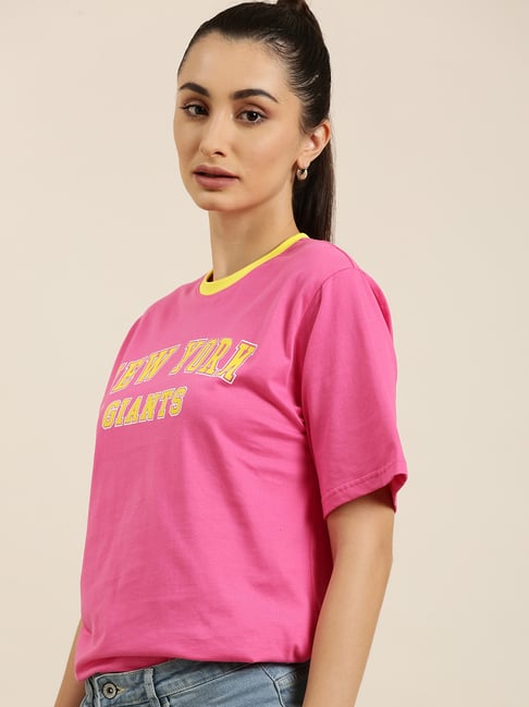 Dillinger Pink Cotton Printed Oversize Crew T-Shirt