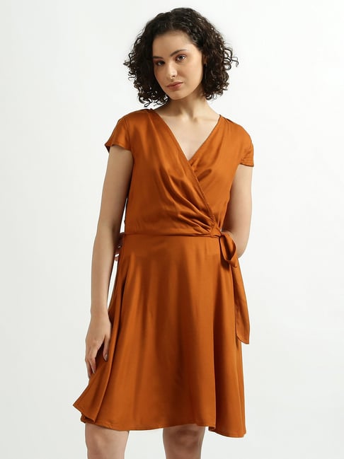 United Colors of Benetton Rust Mini Wrap Dress Price in India