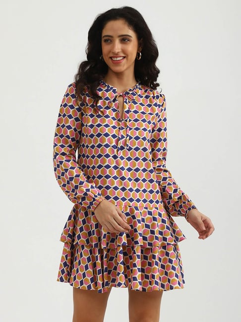 United Colors of Benetton Multicolor Printed Mini Peplum Dress Price in India
