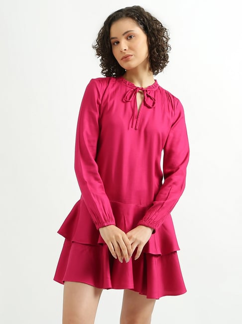 United Colors of Benetton Hot Pink Mini Peplum Dress Price in India