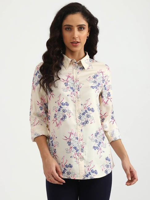 United Colors of Benetton Cream Regular Fit Printed Shirt