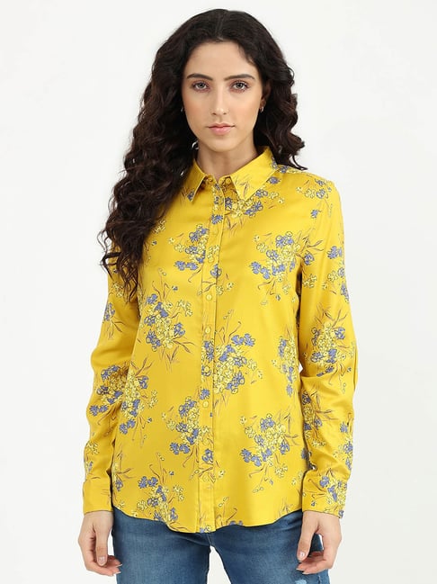 United Colors of Benetton Mustard Regular Fit Printed Shirt