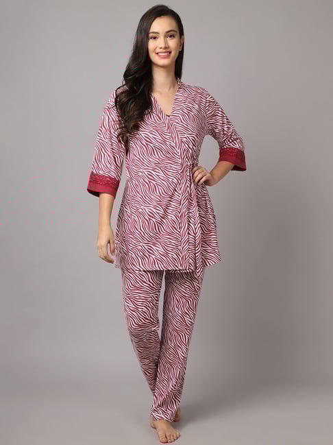 Kanvin Wine Printed Night Suit