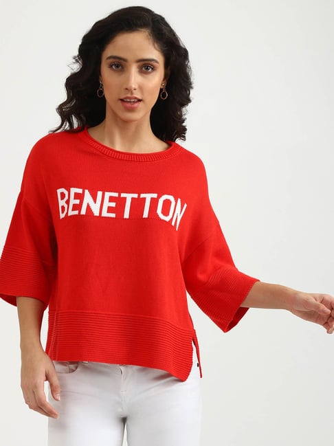 United Colors of Benetton Red Self Design Top