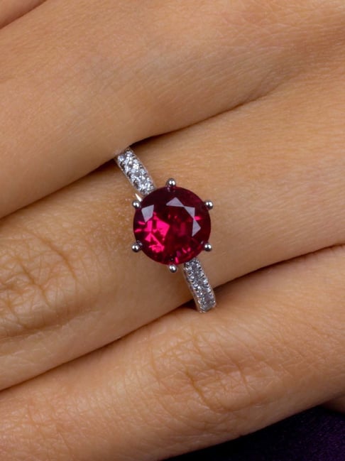 Buy 925 Sterling Silver Oval Red Ruby and American Diamond Princess Cut Ring  for Women Girls online