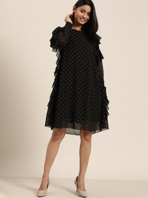 Qurvii Black Printed Midi A-Line Dress-picture-48