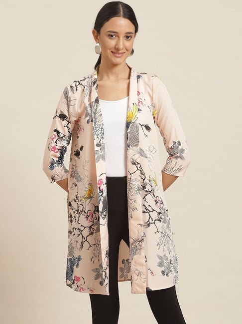 Qurvii Peach Floral Print Shrug