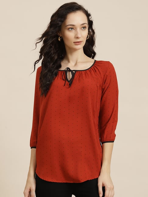 Qurvii Rust Printed A-Line Top-picture-24
