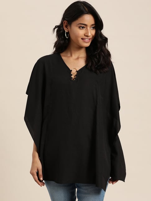 Qurvii Black V-Neck Kaftan Top-picture-43