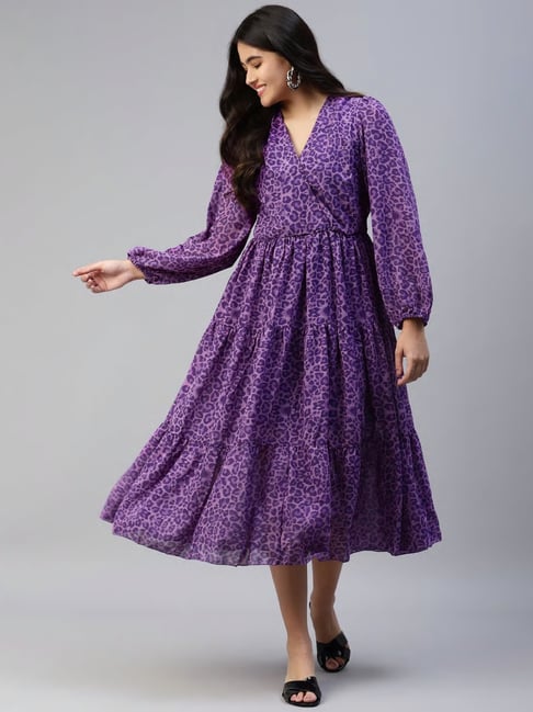 Melon by PlusS Purple Printed Midi Maxi Dress Price in India