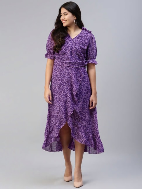 Melon by PlusS Purple Printed Maxi A Line Dress Price in India