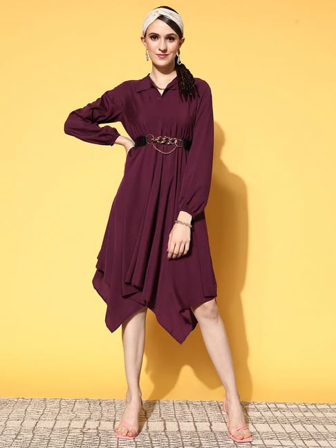 Melon by PlusS Burgundy Midi High-Low Dress Price in India