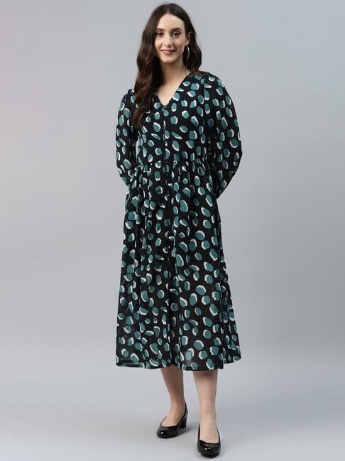 Melon by PlusS Black Printed Below Knee A Line Dress Price in India
