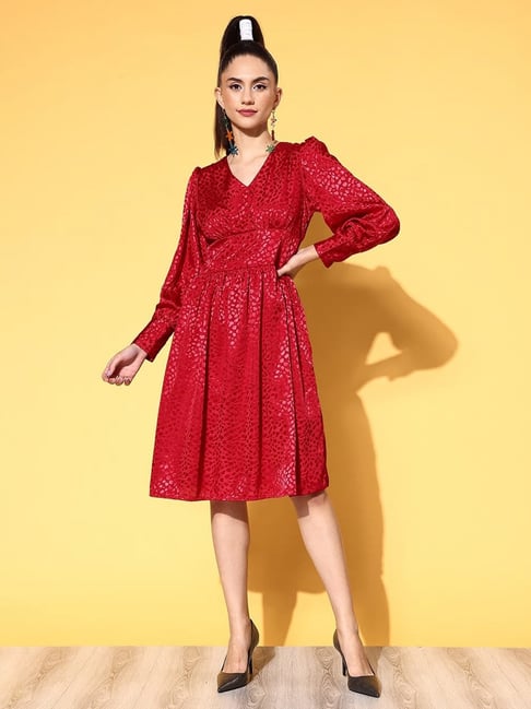 Melon by PlusS Maroon Midi A Line Dress Price in India
