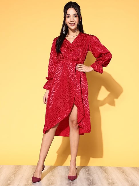Melon by PlusS Maroon Midi High-Low Dress Price in India
